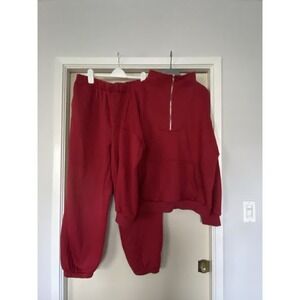 2 Piece Lounge Set Women's 2XL Red Long Sleeve 1/4 Zip Top And Joggers Pockets